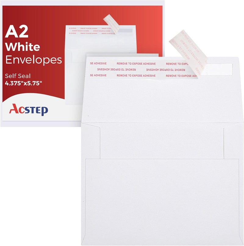 ACSTEP 100PACK A2 Envelopes White 4.375x5.75 Envelopes Self Seal for Greeting Cards, Wedding, Invitations, RSVP cards, Thank You Note Cards, Notice, and Announcements. - Image 1